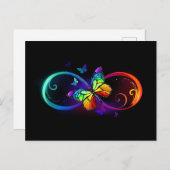 Cartes Pour Fêtes Annuelles Vibrant infinity with rainbow butterfly on black (Devant / Derrière)