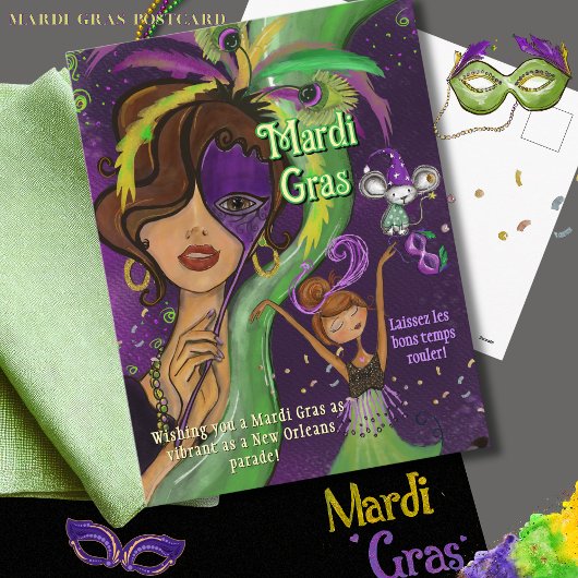 Cartes Pour Fêtes Annuelles Vibrant Mardi Gras Masquerade Postcard