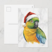 Cartes Pour Fêtes Annuelles Vibrant Parrot Portrait in Santa Hat (Devant / Derrière)