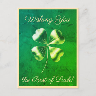 Cartes Pour Fêtes Annuelles Vibrant vert à quatre feuilles Clover Good Luck Po