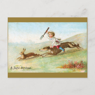 Cartes Pour Fêtes Annuelles Victorian Boy Cook Chasing Rabbit