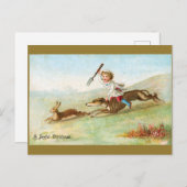Cartes Pour Fêtes Annuelles Victorian Boy Cook Chasing Rabbit (Devant / Derrière)