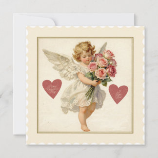 Cartes Pour Fêtes Annuelles Victorian Cherub with Roses – Valentine’s Day