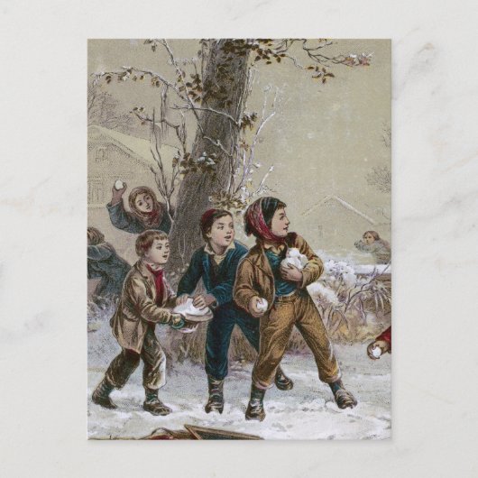 Cartes Pour Fêtes Annuelles Victorian Christmas Snowball Combat (Devant)