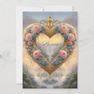Cartes Pour Fêtes Annuelles Victorien, coeur doré avec des fleurs et dire