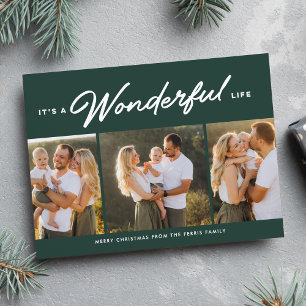 Cartes Pour Fêtes Annuelles Vie merveilleuse trois photo vert Noël