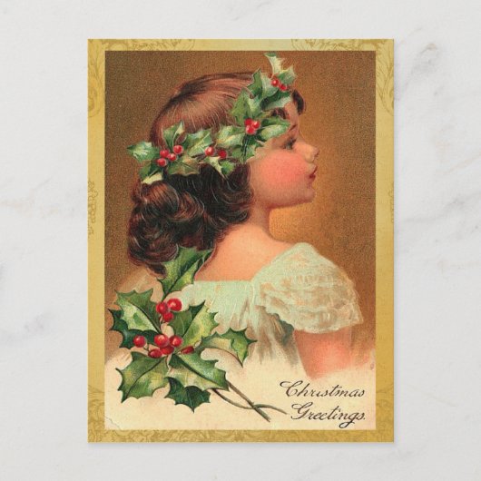 Cartes Pour Fêtes Annuelles Vieilles vacances de Noël de fille de houx de mode (Devant)