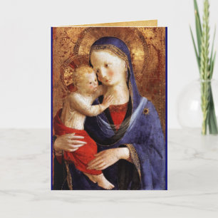 Cartes Pour Fêtes Annuelles VIERGE AVEC ENFANT, Sapphire Bleu