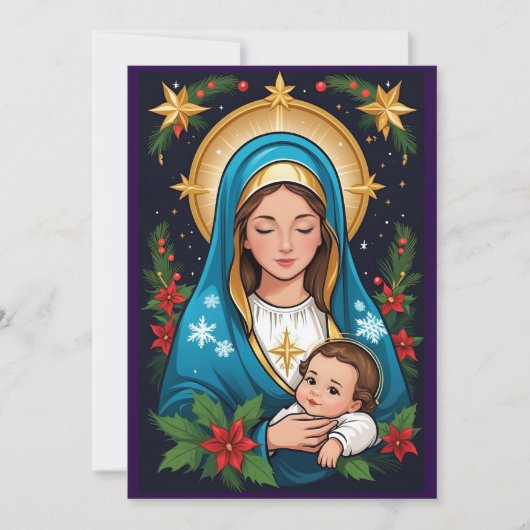 Cartes Pour Fêtes Annuelles Vierge catholique chrétienne Marie Noël (Devant)