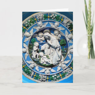 Cartes Pour Fêtes Annuelles VIERGE ET ENFANT AVEC ANGELS, Saphir Bleu Rond