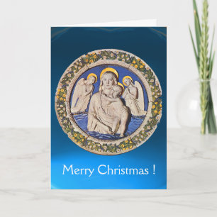 Cartes Pour Fêtes Annuelles VIERGE ET ENFANT AVEC ANGELS, Saphir Bleu Rond