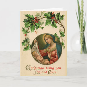 Cartes Pour Fêtes Annuelles Vierge Marie Bébé Jésus Holly Ivy Religieux