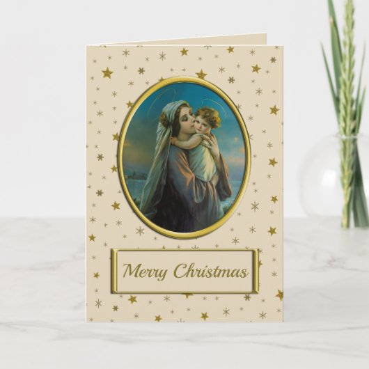 Cartes Pour Fêtes Annuelles Vierge Marie et Bébé Jésus à Noël étoilé (Devant)