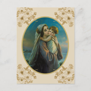 Cartes Pour Fêtes Annuelles Vierge Marie et Bébé Jésus avec Roses