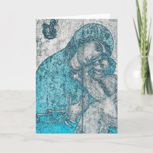 Cartes Pour Fêtes Annuelles Vierge Marie et Enfant Jésus Christ Vintage Bleu