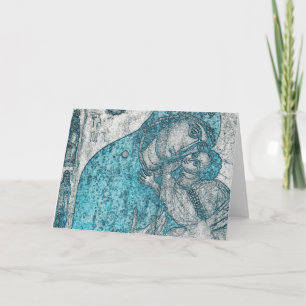 Cartes Pour Fêtes Annuelles Vierge Marie et Enfant Jésus Christ Vintage Bleu