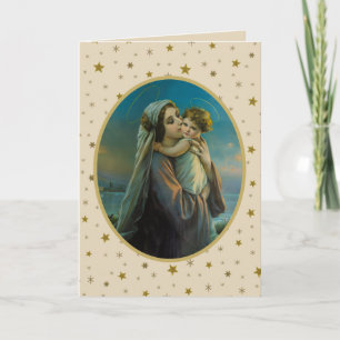 Cartes Pour Fêtes Annuelles Vierge Marie et Enfant Jésus sur fond étoilé