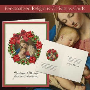Cartes Pour Fêtes Annuelles Vierge Marie Jésus Noël Floral Écriture