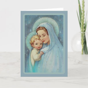 Cartes Pour Fêtes Annuelles Vierge Marie Madonna avec Bébé Jésus Dentelle