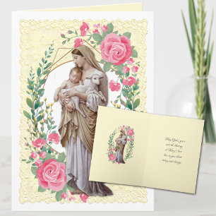 Cartes Pour Fêtes Annuelles Vierge religieuse Marie Jésus Roses roses roses