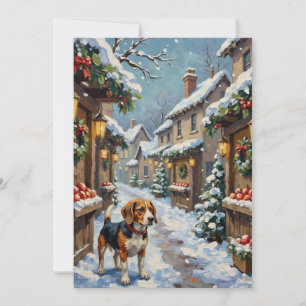 Cartes Pour Fêtes Annuelles Vieux Beagle sur un marché de Noël enneigé