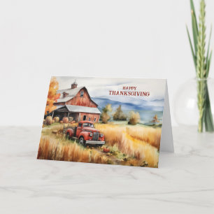 Cartes Pour Fêtes Annuelles Vieux Camion Camion Rouge Grange Automne Thanksgiv