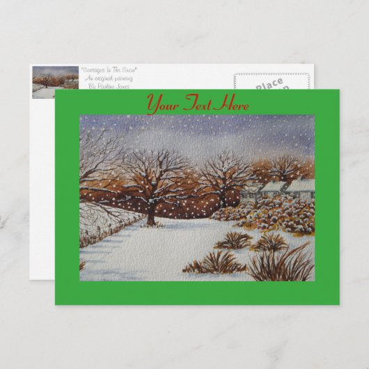 Cartes Pour Fêtes Annuelles vieux chalets ruraux scène de neige à noël (Devant / Derrière)