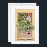 Cartes Pour Fêtes Annuelles Vieux Monde Père Noël et Arbre décoré<br><div class="desc">Vieux monde rouge et capuche Père Noël avec arbre décoré d'ornements victoriens et de goodies à la frontière dorée. Le dos de la carte comporte des graphiques complémentaires personnalisés et des champs de texte modifiables.</div>