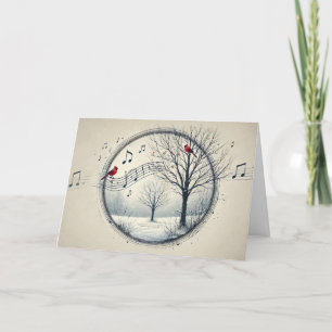 Cartes Pour Fêtes Annuelles Vieux Monde Père Noël Snowy Woodland Reindeer Bird