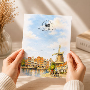 Cartes Pour Fêtes Annuelles Vieux Pays-Bas – Amsterdam Aquarelle Voyage