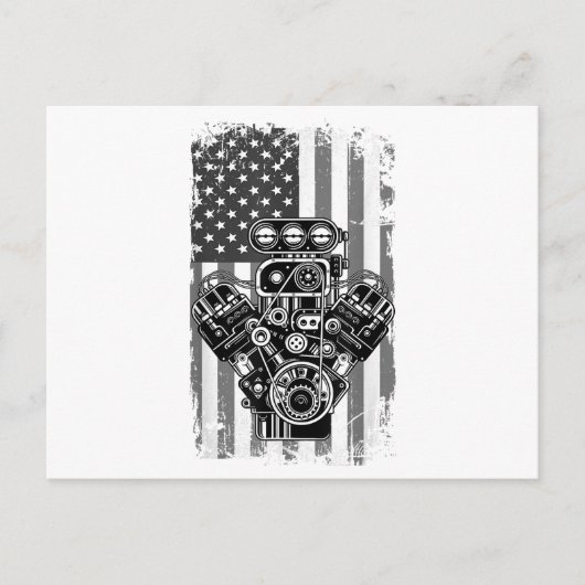 Cartes Pour Fêtes Annuelles Vieux Piston de Voiture de Muscle de Drapeau Améri (Devant)