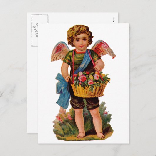 Cartes Pour Fêtes Annuelles Vieux Valentin Cupidon Avec Rose (Devant / Derrière)