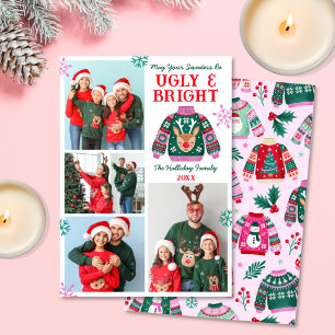Cartes Pour Fêtes Annuelles Vilain et brillant 4 Photo Sweater Collage