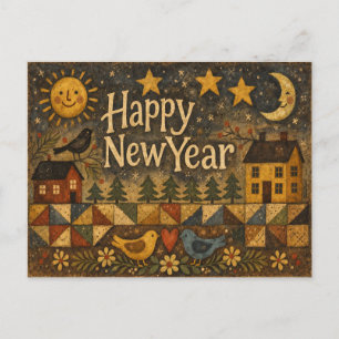 Cartes Pour Fêtes Annuelles Village d'art populaire rustique du Nouvel An