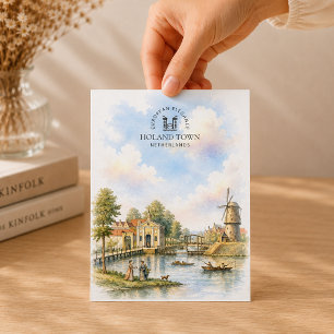 Cartes Pour Fêtes Annuelles Village de Hollande, Paysage aquarelle néerlandais