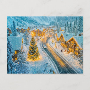 Cartes Pour Fêtes Annuelles Village de montagne hivernal avec décorations de N