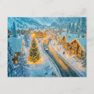 Cartes Pour Fêtes Annuelles Village de montagne hivernal avec décorations de N