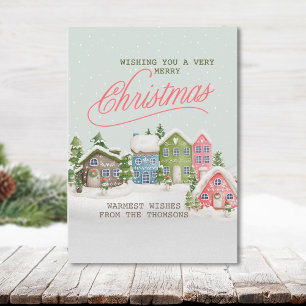 Cartes Pour Fêtes Annuelles Village de neige blanc classique Joyeux Noël