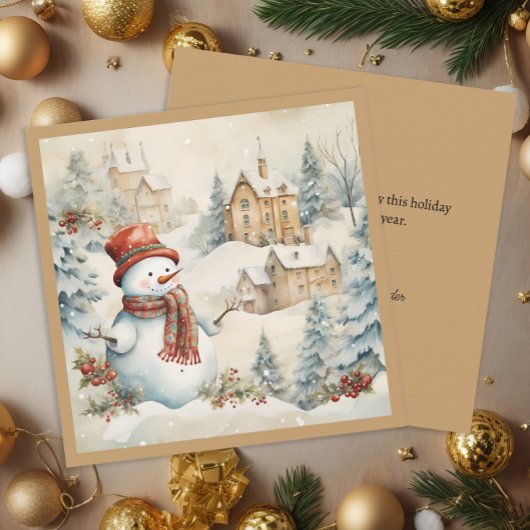 Cartes Pour Fêtes Annuelles Village de neige bonhomme de neige Noël vacances