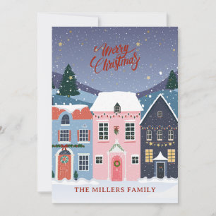 Cartes Pour Fêtes Annuelles Village de Noël, bleu