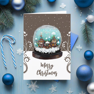 Cartes Pour Fêtes Annuelles Village de Noël boule de verre neige flocons marro