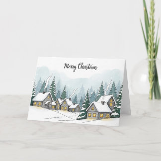 Cartes Pour Fêtes Annuelles Village de Noël enneigé avec des chalets d'hiver c