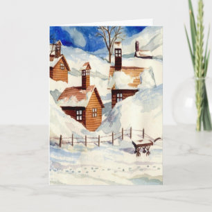 Cartes Pour Fêtes Annuelles Village de Noël enneigé Scene Pittoresque hiver No