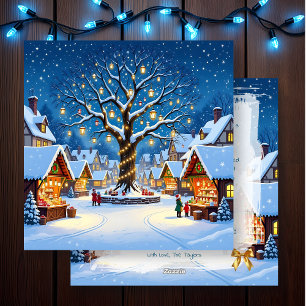 Cartes Pour Fêtes Annuelles Village de Noël fantaisiste par une nuit d'hiver