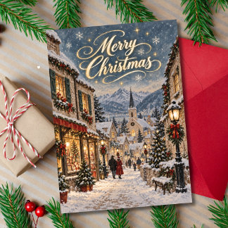 Cartes Pour Fêtes Annuelles Village de Noël hivernal vintage