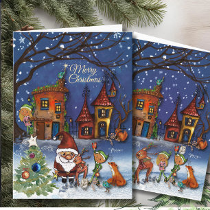 Cartes Pour Fêtes Annuelles Village de Noël magique de Santa I Amis de la forê