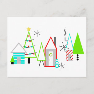 Cartes Pour Fêtes Annuelles village de Noël moderne du milieu du siècle