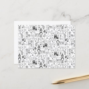 Cartes Pour Fêtes Annuelles Village de Noël pour enfants Whimsical Black & Whi
