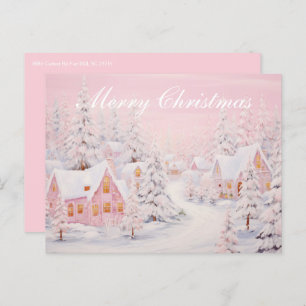 Cartes Pour Fêtes Annuelles Village de Noël rose de Preppy