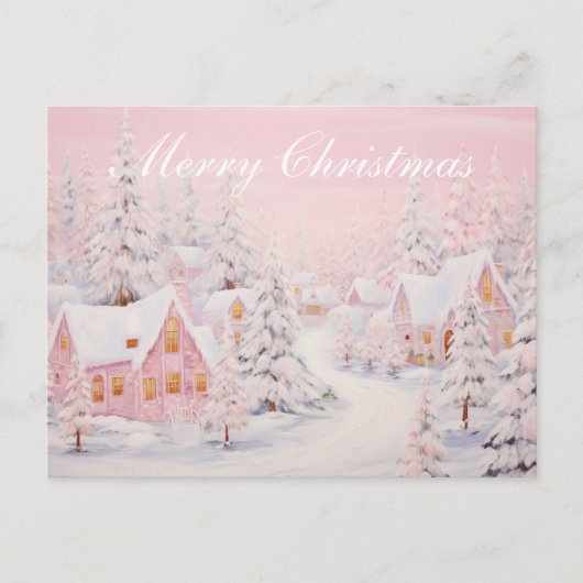 Cartes Pour Fêtes Annuelles Village de Noël rose de Preppy (Devant)